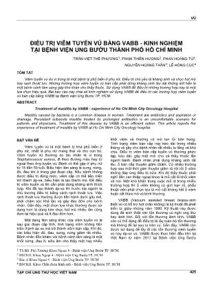 Điều trị viêm tuyến vú bằng VABB - kinh nghiệm tại bệnh viện ung bướu thành phố Hồ Chí Minh