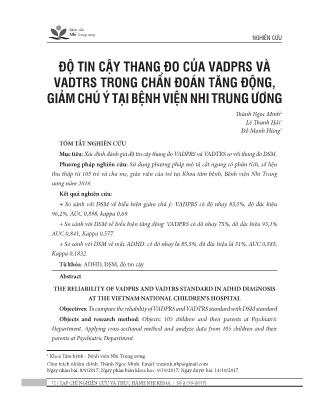 Độ tin cậy thang đo của VADPRS và VADTRS trong chẩn đoán tăng động, giảm chú ý tại Bệnh viện Nhi Trung ương