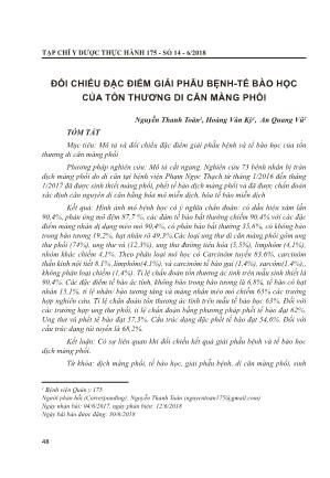 Đối chiếu đặc điểm giải phẫu bệnh-tế bào học của tổn thương di căn màng phổi