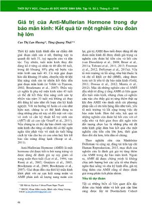 Giá trị của Anti-Mullerian Hormone trong dự báo mãn kinh: Kết quả từ một nghiên cứu đoàn hệ lớn