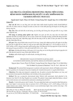 Giá trị của cân bằng dịch dương trong tiên lượng bệnh nhân nhiễm khuẩn huyết và sốc nhiễm khuẩn tại khoa hồi sức tích cực