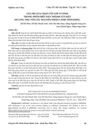Giá trị của chụp cắt lớp vi tính trong phân biệt dày thành túi mật do ung thư với các nguyên nhân lành tính khác