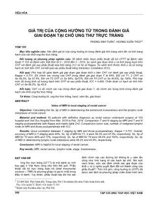 Giá trị của cộng hưởng từ trong đánh giá giai đoạn tại chỗ ung thư trực tràng