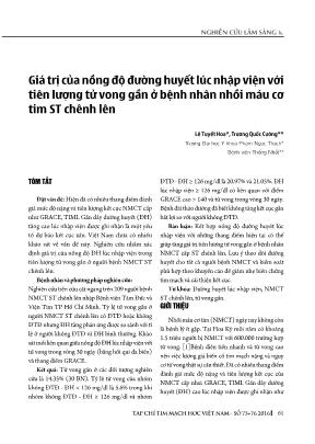 Giá trị của nồng độ đường huyết lúc nhập viện với tiên lượng tử vong gần ở bệnh nhân nhồi máu cơ tim ST chênh lên