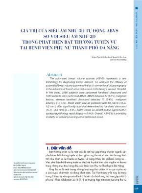 Giá trị của siêu âm nhũ 3D tự động ABVS so với siêu âm nhũ 2D trong phát hiện bất thường tuyến vú tại Bệnh viện Phụ nữ thành phố Đà Nẵng