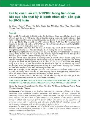 Giá trị của tỉ số sFLT-1/PlGF trong tiên đoán kết cục xấu thai kỳ ở bệnh nhân tiền sản giật từ 28-32 tuần