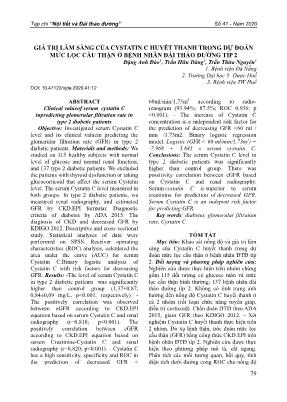 Giá trị lâm sàng của cystatin C huyết thanh trong dự đoán mức lọc cầu thận ở bệnh nhân đái tháo đường típ 2