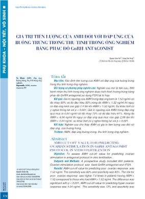 Giá trị tiên lượng của amh đối với đáp ứng của buồng trứng trong thụ tinh trong ống nghiệm bằng phác đồ GnRH antagonist