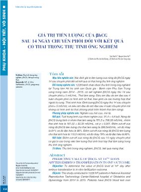Giá trị tiên lượng của βhCG sau 14 ngày chuyển phôi đối với kết quả có thai trong thụ tinh ống nghiệm