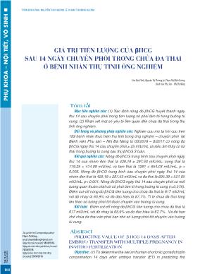 Giá trị tiên lượng của βhCG sau 14 ngày chuyển phôi trong chửa đa thai ở bệnh nhân thụ tinh ống nghiệm