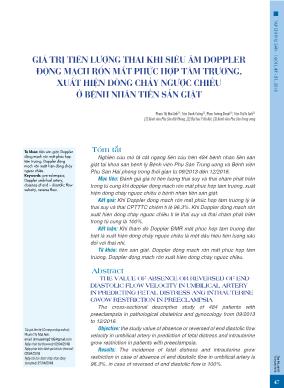 Giá trị tiên lượng thai khi siêu âm Doppler động mạch rốn mất phức hợp tâm trương, xuất hiện dòng chảy ngược chiều ở bệnh nhân tiền sản giật