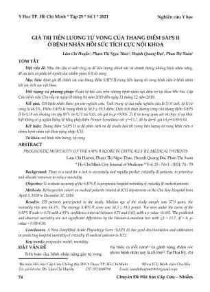 Giá trị tiên lượng tử vong của thang điểm SAPS II ở bệnh nhân hồi sức tích cực nội khoa