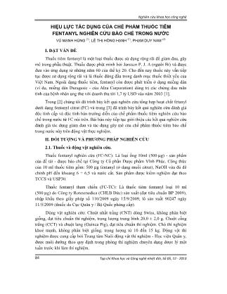 Hiệu lực tác dụng của chế phẩm thuốc tiêm fentanyl nghiên cứu bào chế trong nước