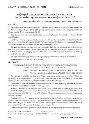 Hiệu quả cắt cơn gò tử cung của nifedipine trong điều trị dọa sinh non tại Bệnh viện Từ Dũ