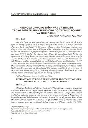 Hiệu quả chương trình vật lý trị liệu trong điều trị hội chứng ống cổ tay mức độ nhẹ và trung bình