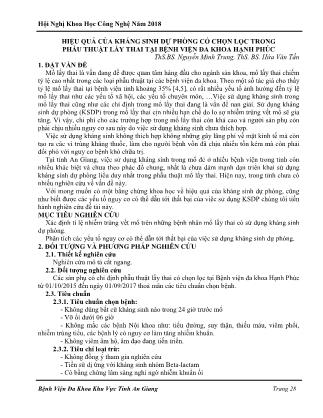 Hiệu quả của kháng sinh dự phòng có chọn lọc trong phẫu thuật lấy thai tại Bệnh viện Đa khoa Hạnh Phúc