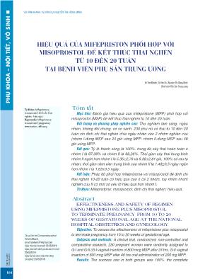 Hiệu quả của mifepriston phối hợp với misoprostol để kết thúc thai nghén từ 10 đến 20 tuần tại Bệnh viện Phụ sản Trung ương
