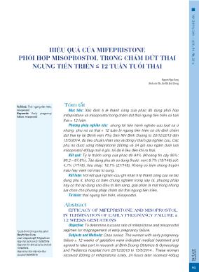 Hiệu quả của mifepristone phối hợp misoprostol trong chấm dứt thai ngưng tiến triển ≤ 12 tuần tuổi thai