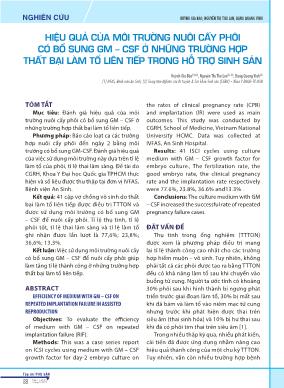Hiệu quả của môi trường nuôi cấy phôi có bổ sung GM-CSF ở những trường hợp thất bại làm tổ liên tiếp trong hỗ trợ sinh sản