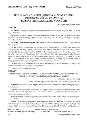 Hiệu quả của phá thai nội khoa ≤49 ngày vô kinh ở phụ nữ có vết mổ cũ lấy thai tại Bệnh viện Đa khoa khu vực Củ Chi