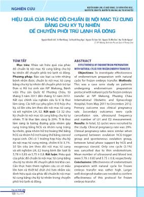 Hiệu quả của phác đồ chuẩn bị nội mạc tử cung bằng chu kỳ tự nhiên để chuyển phôi trữ lạnh rã đông