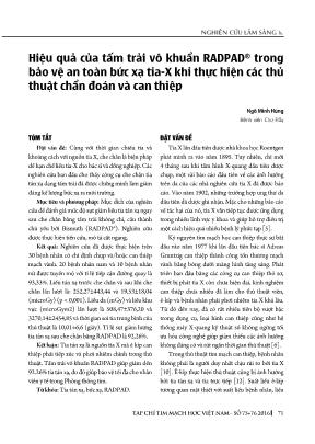 Hiệu quả của tấm trải vô khuẩn RADPAD® trong bảo vệ an toàn bức xạ tia-X khi thực hiện các thủ thuật chẩn đoán và can thiệp