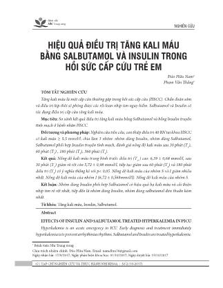 Hiệu quả điều trị tăng kali máu bằng Salbutamol và Insulin trong hôi sức cấp cứu trẻ em
