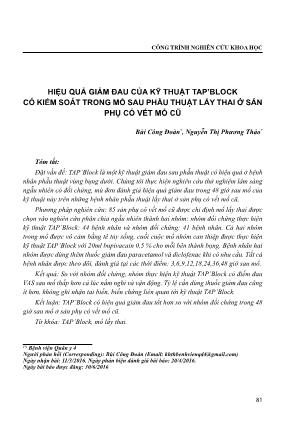 Hiệu quả giảm đau của kỹ thuật TAP’Block có kiểm soát trong mổ sau phẫu thuật lấy thai ở sản phụ có vết mổ cũ