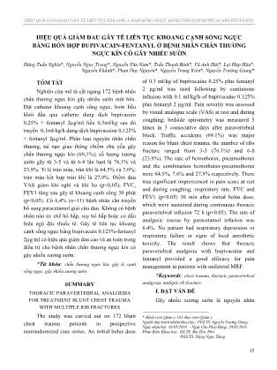 Hiệu quả giảm đau gây tê liên tục khoang cạnh sống ngực bằng hỗn hợp Bupivacain-Fentanyl ở bệnh nhân chấn thương ngực kín có gãy nhiều sườn