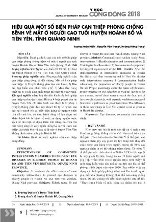 Hiệu quả một số biện pháp can thiệp phòng chống bệnh về mắt ở người cao tuổi huyện Hoành Bồ và Tiên Yên, tỉnh Quảng Ninh