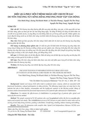 Hiệu quả phục hồi ở bệnh nhân liệt chi dưới sau do tổn thương tủy sống bằng phương pháp tập vận động