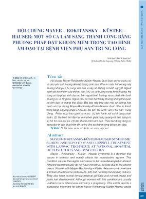 Hội chứng Mayer-Rokitansky-Küster-Hauser: một số ca lâm sàng thành công bằng phương pháp đặt khuôn mềm trong tạo hình âm đạo tại Bệnh viện Phụ sản Trung ương