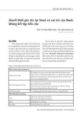 Huyết khối gây tắc lại Stent và vai trò của thuốc kháng kết tập tiểu cầu