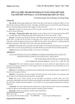 Kết cục điều trị methotrexate toàn thân kết hợp tại chỗ đối với thai 8 - 14 tuần bám sẹo mổ lấy thai
