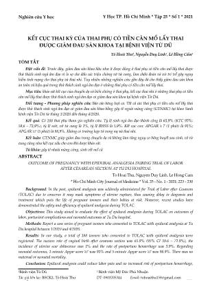 Kết cục thai kỳ của thai phụ có tiền căn mổ lấy thai được giảm đau sản khoa tại Bệnh viện Từ Dũ