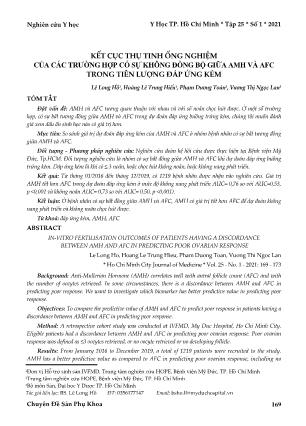 Kết cục thụ tinh ống nghiệm của các trường hợp có sự không đồng bộ giữa AMH và AFC trong tiên lượng đáp ứng kém
