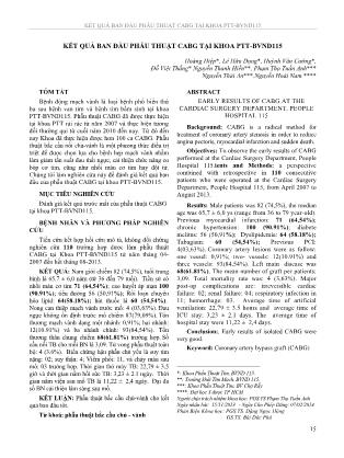 Kết quả ban đầu phẫu thuật CABG tại khoa PTT-BVND115