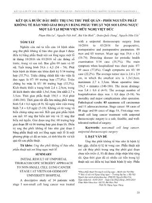 Kết quả bước đầu điều trị ung thư phế quản - phổi nguyên phát không tế bào nhỏ giai đoạn I bằng phẫu thuật nội soi lồng ngực một lỗ tại Bệnh viện Hữu nghị Việt Đức