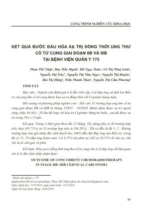 Kết quả bước đầu hóa xạ trị đồng thời ung thư cổ tử cung giai đoạn IIB và IIIB tại Bệnh viện Quân Y 175