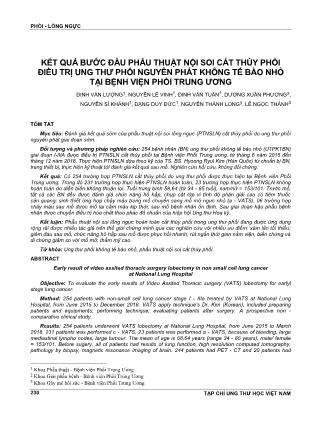 Kết quả bước đầu phẫu thuật nội soi cắt thùy phổi điều trị ung thư phổi nguyên phát không tế bào nhỏ tại Bệnh viện Phổi Trung Ương