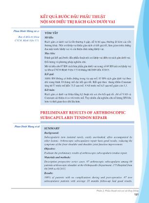 Kết quả bước đầu phầu thuật nội soi điều trị rách gân dưới vai