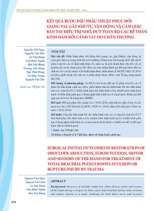 Kết quả bước đầu phẫu thuật phục hồi giạng vai, gấp khuỷu, vận động và cảm giác bàn tay điều trị nhổ, đưt toàn bộ các rễ thần kinh đám rối cánh tay do chấn thương