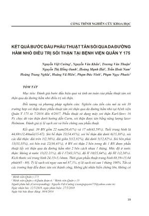 Kết quả bước đầuphẫu thuật tán sỏi qua da đường hầm nhỏ điều trị sỏi thận tại Bệnh viện Quân Y 175