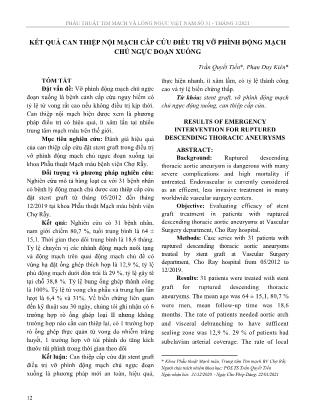 Kết quả can thiệp nội mạch cấp cứu điều trị vỡ phình động mạch chủ ngực đoạn xuống