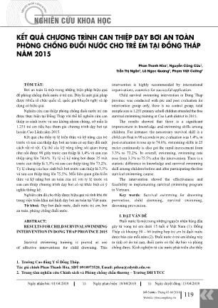 Kết quả chương trình can thiệp dạy bơi an toàn phòng chống đuối nước cho trẻ em tại Đồng Tháp năm 2015