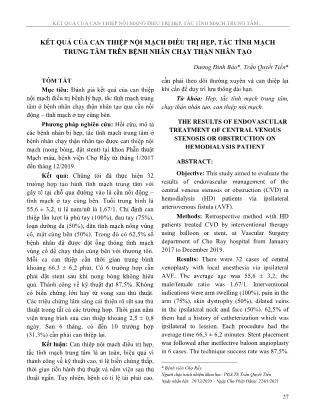 Kết quả của can thiệp nội mạch điều trị hẹp, tắc tĩnh mạch trung tâm trên bệnh nhân chạy thận nhân tạo