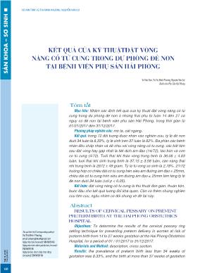 Kết quả của kỹ thuậtđặt vòng nâng cổ tử cung trong dự phòng đẻ non tại Bệnh viện Phụ sản Hải Phòng
