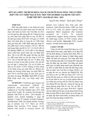 Kết quả điều trị bệnh động mạch chi dưới bằng phẫu thuật phối hợp với can thiệp mạch máu một thì (hybrid) tại bệnh viện Hữu Nghị Việt Đức giai đoạn 2014-2015