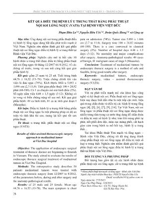 Kết quả điều trị bệnh lý u trung thất bằng phẫu thuật nội soi lồng ngực (VATS) tại Bệnh viện Việt Đức