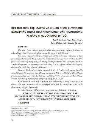 Kết quả điều trị hoại tử vô khuẩn chỏm xương đùi bằng phẫu thuật thay khớp háng toàn phần không xi măng ở người dưới 50 tuổi